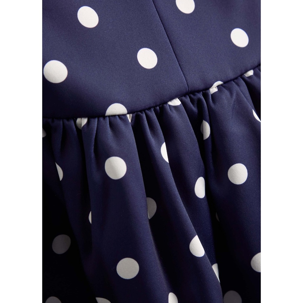 B67 Self Portrait Polka Dot Midi Dress 8 Strapless Satin Navy White Cocktail - Picture 4 of 13